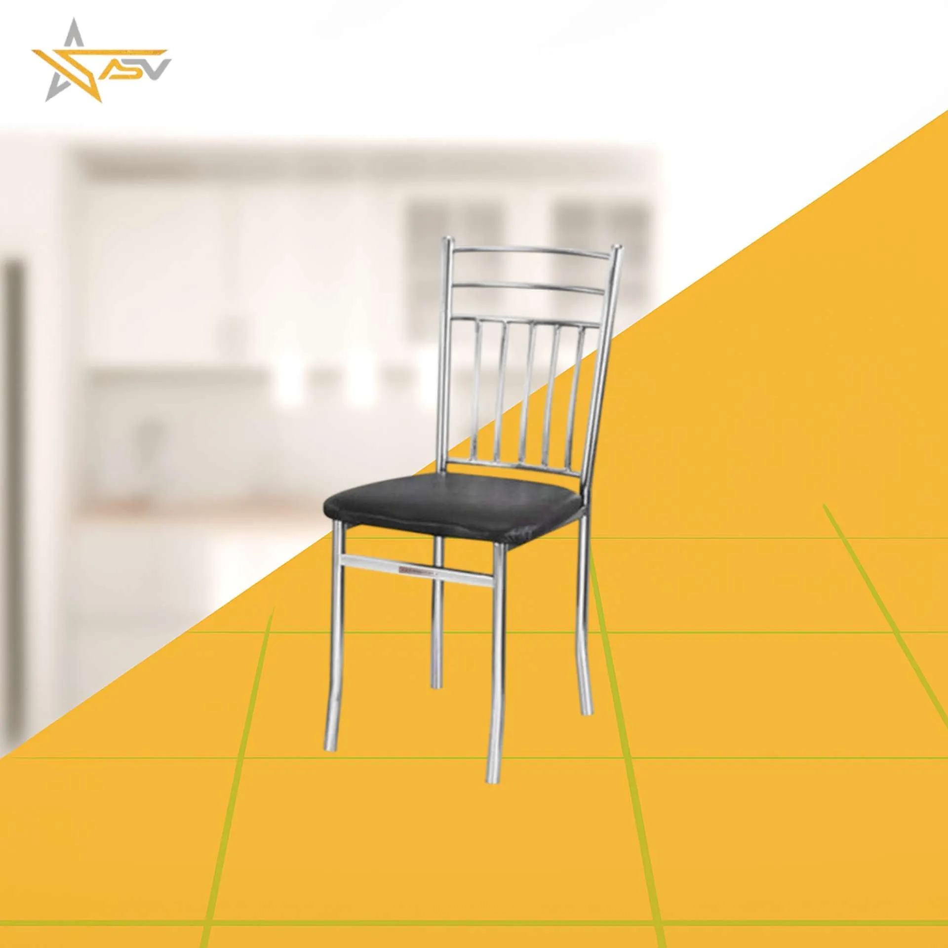 SS Vertical Slat Chair with Black Cushion