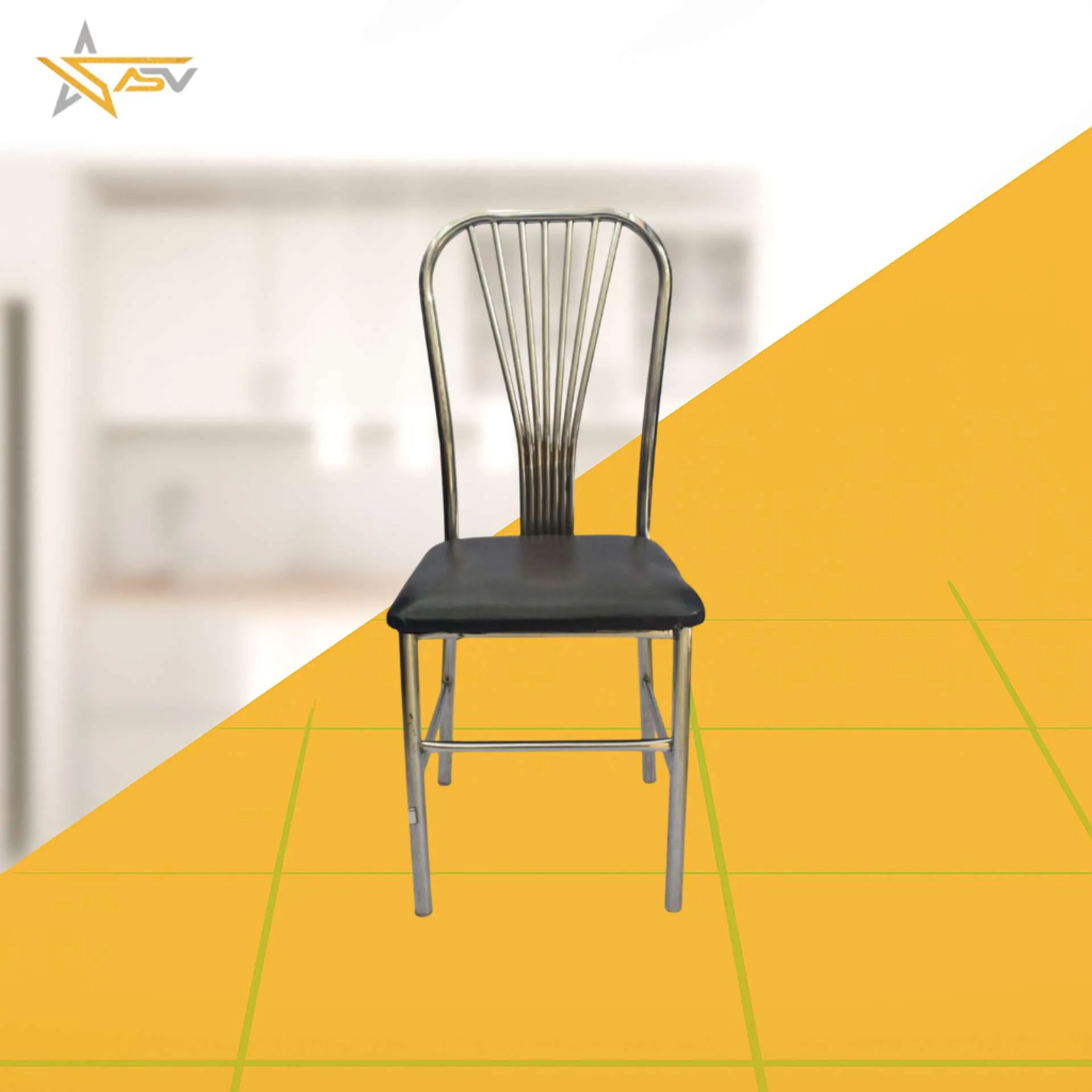 SS Fan-Back Chair with Black Cushion